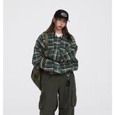 Unisex Jacket Vintage Plaid Lapel Jacket for Men and Women Loose Overalls